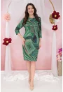 Rochie office verde cu print abstract bej